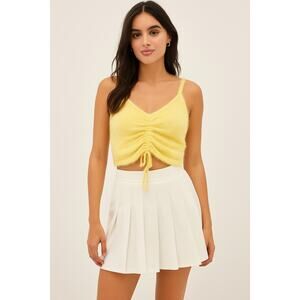 Hollister Fuzzy Ruched Front Tank Top Yellow Soft Knit Y2K Aesthetic Size M